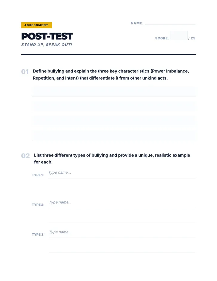 Stand Up Speak Out Post Test Handout
