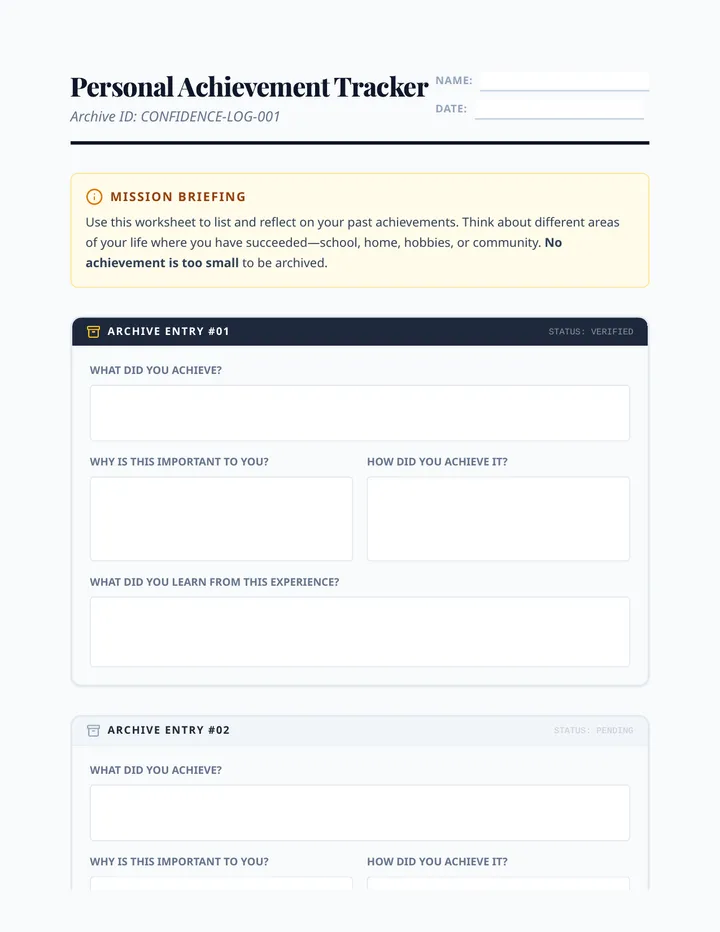 Personal Achievement Tracker Worksheet