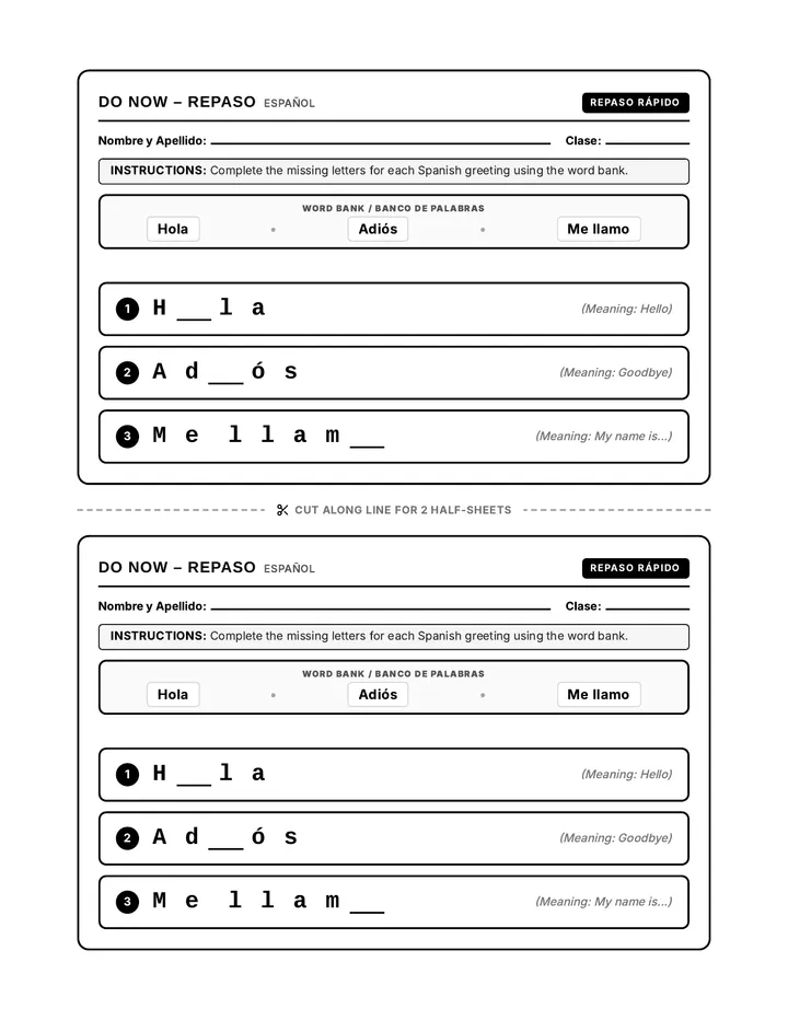 Repaso Rapido Do Now Sheet