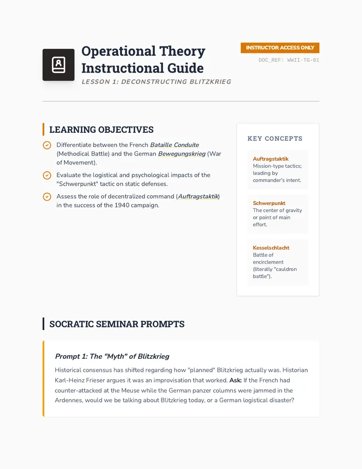 Manstein Plan Teacher Guide
