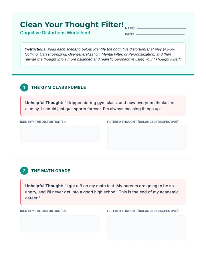 Cognitive Distortions Worksheet