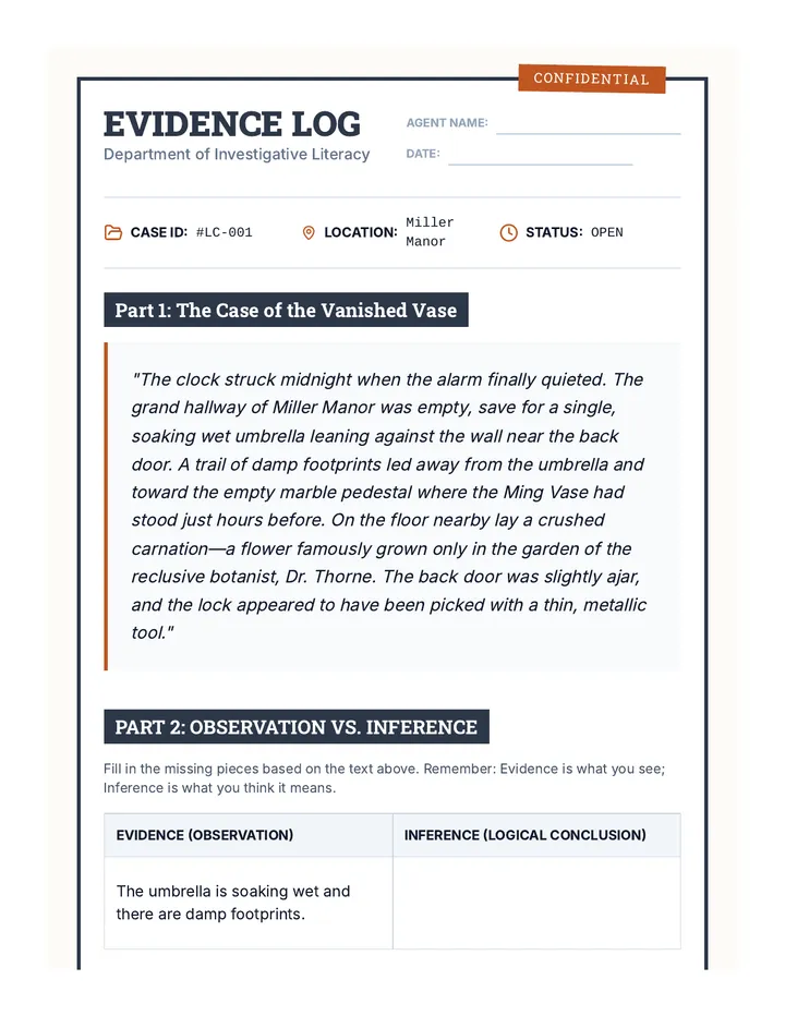 Evidence Log Worksheet