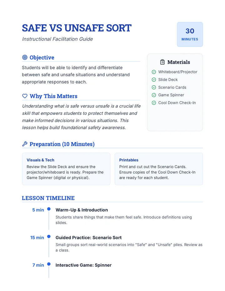 Safe vs Unsafe Lesson Plan
