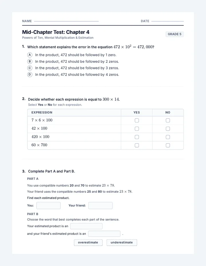 Multiplication Checkpoint Test