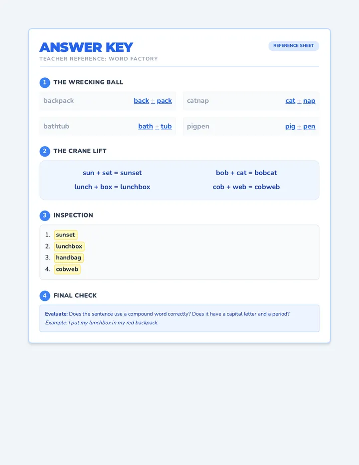 Word Factory Answer Key