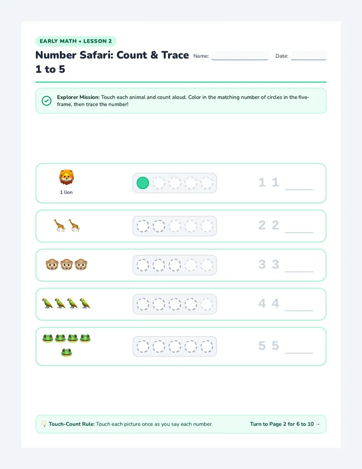 Number Safari Worksheet