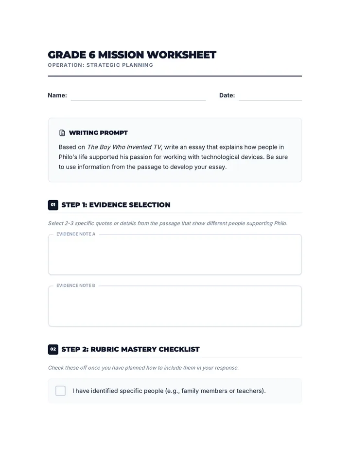 Grade 6 Mission Worksheet