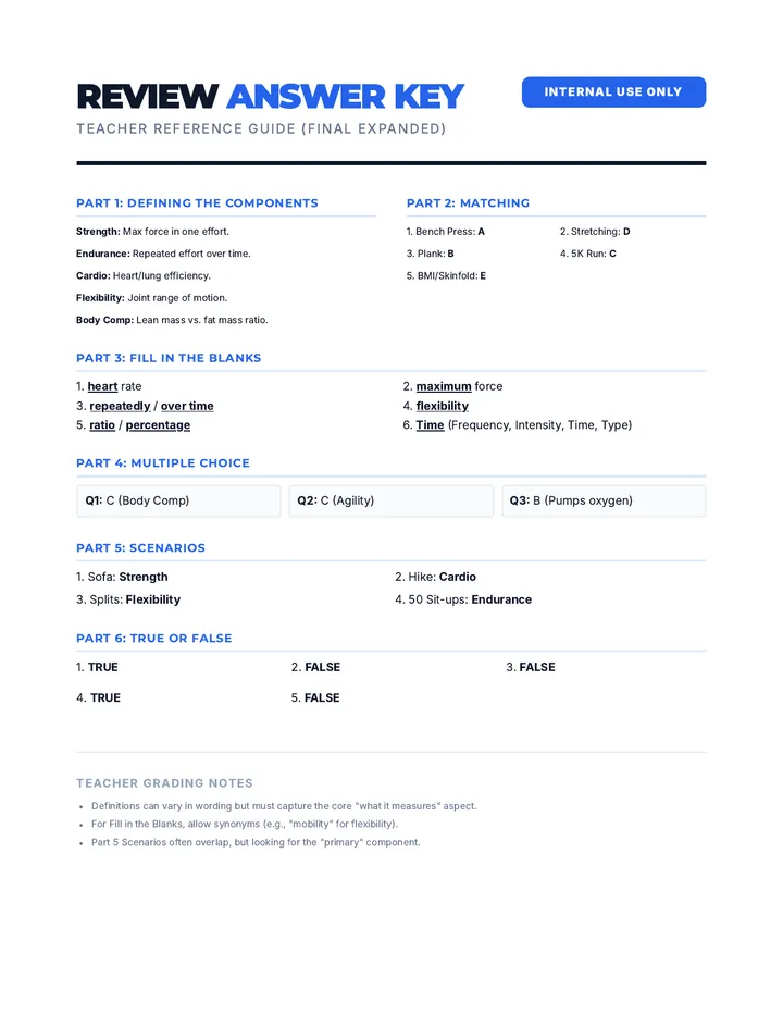 Fitness Review Answer Key Expanded v2