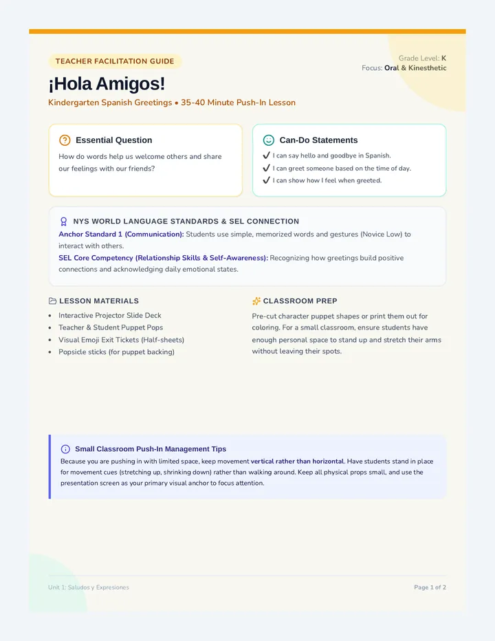 Hola Amigos Lesson Plan
