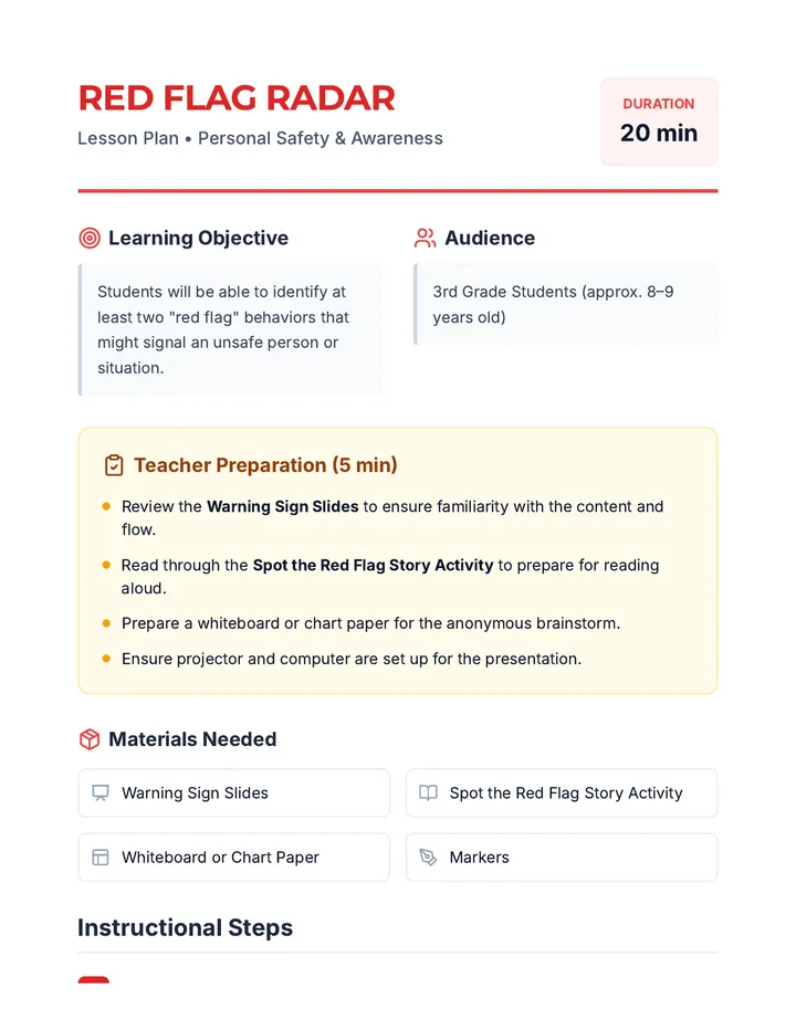 Red Flag Radar Lesson Plan