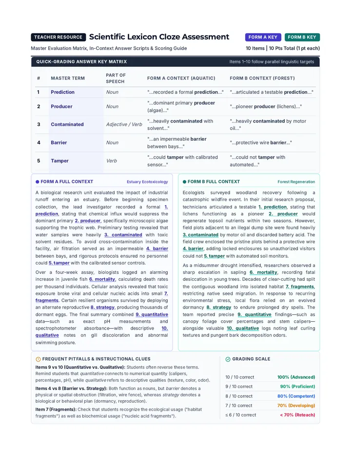 Scientific Lexicon Answer Key