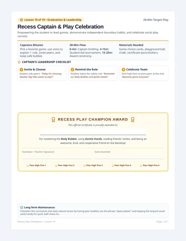 Recess Captain Lesson Guide