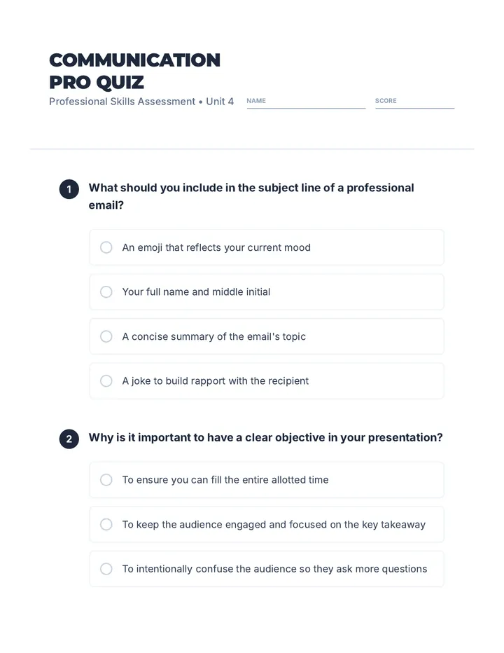 Professional Communication Quiz