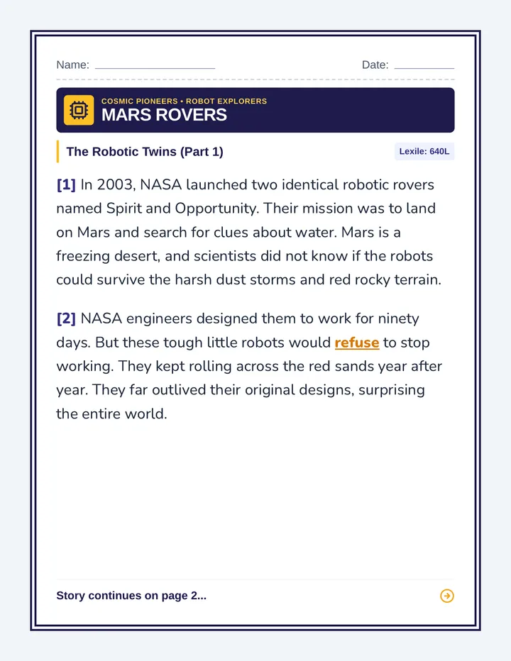 Rover Odyssey Worksheet