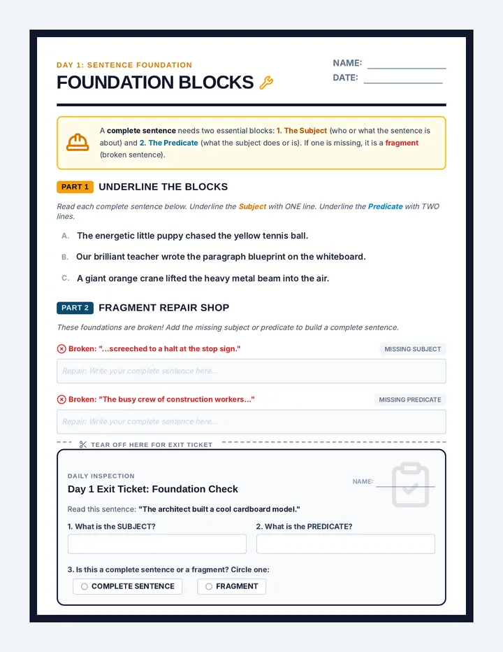 Foundation Blocks Worksheet