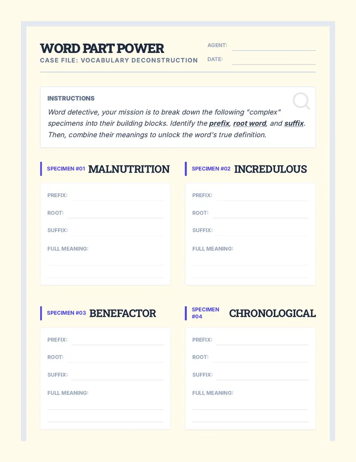 Word Part Power Worksheet