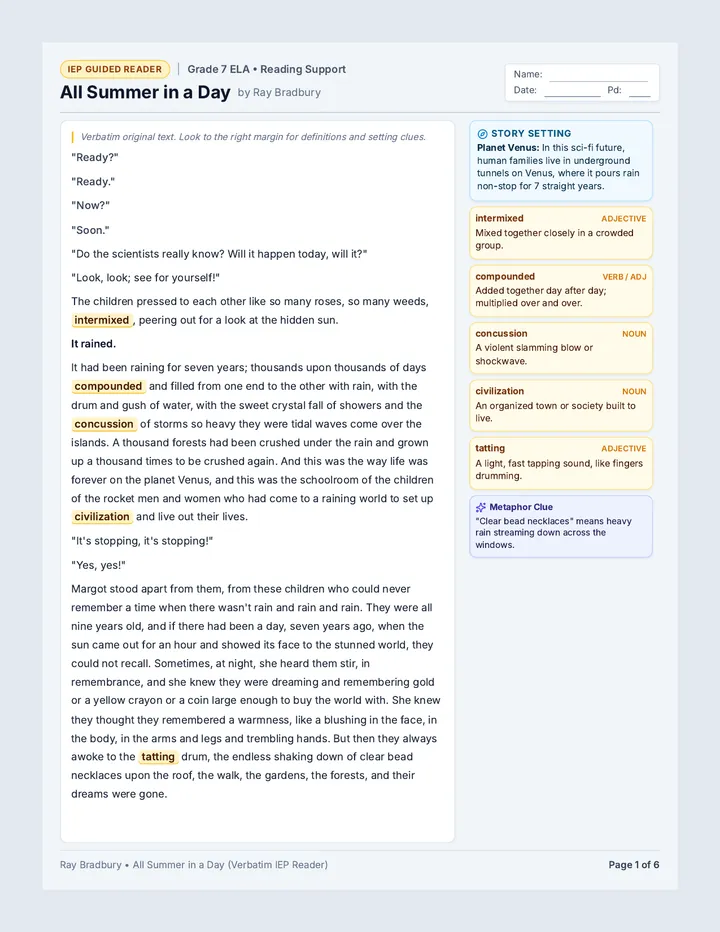 Summer Day Annotated Text