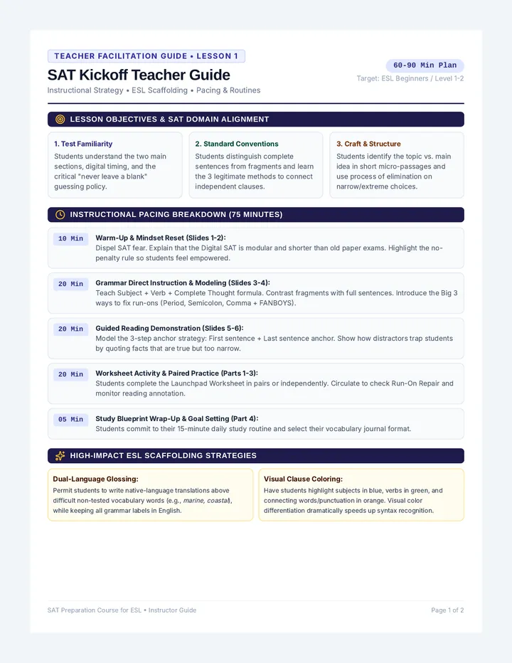 SAT Kickoff Teacher Guide