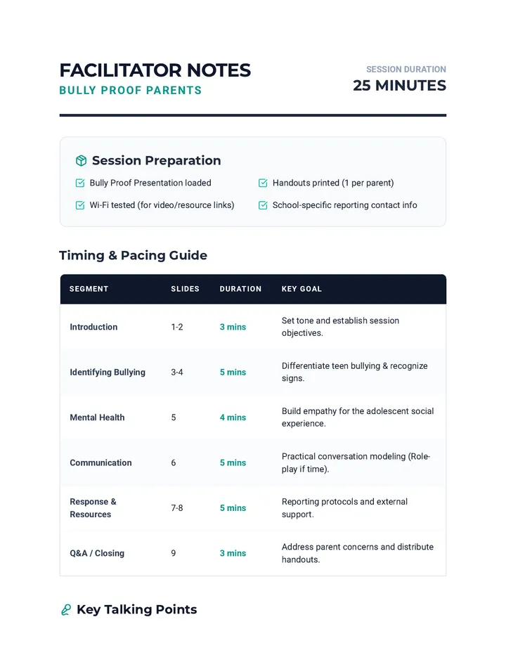 Bully Proof Facilitator Notes