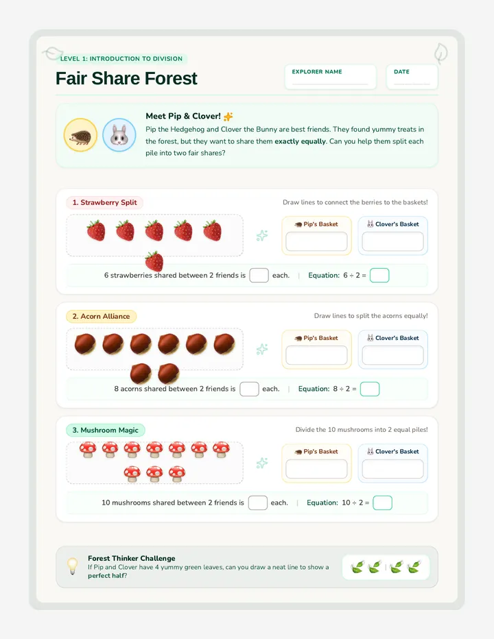 Fair Share Forest Worksheet page 1
