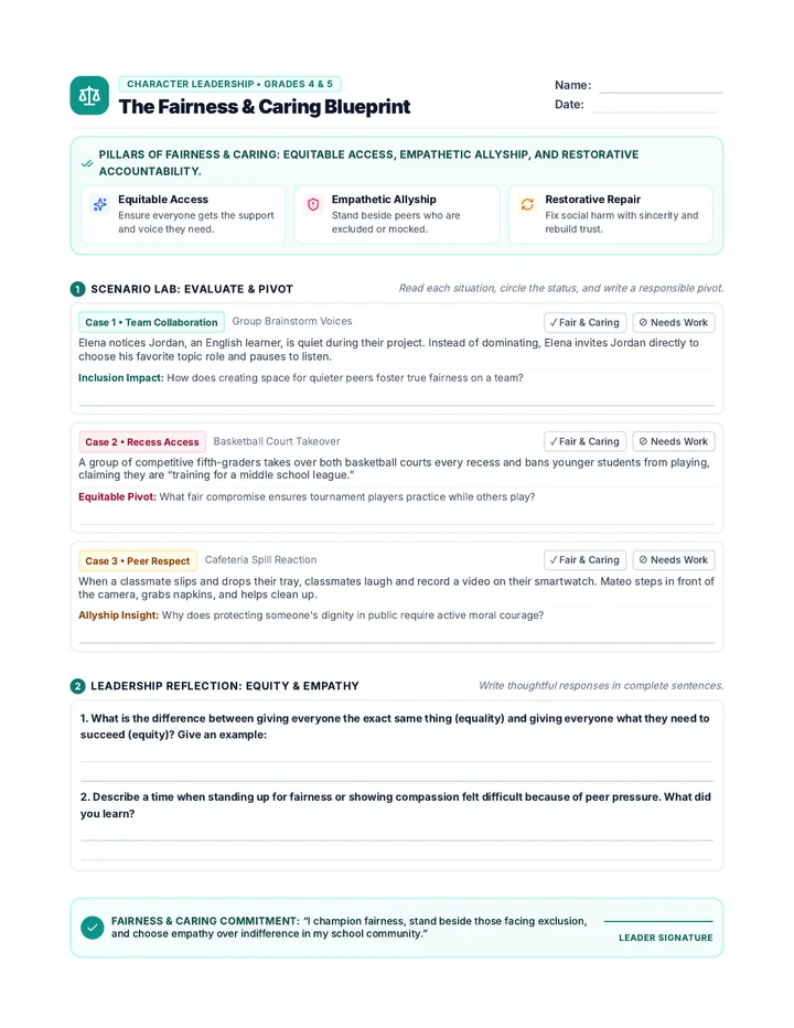 Fairness Caring 45 Worksheet