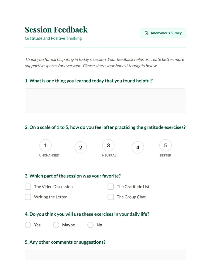 Gratitude Session Survey