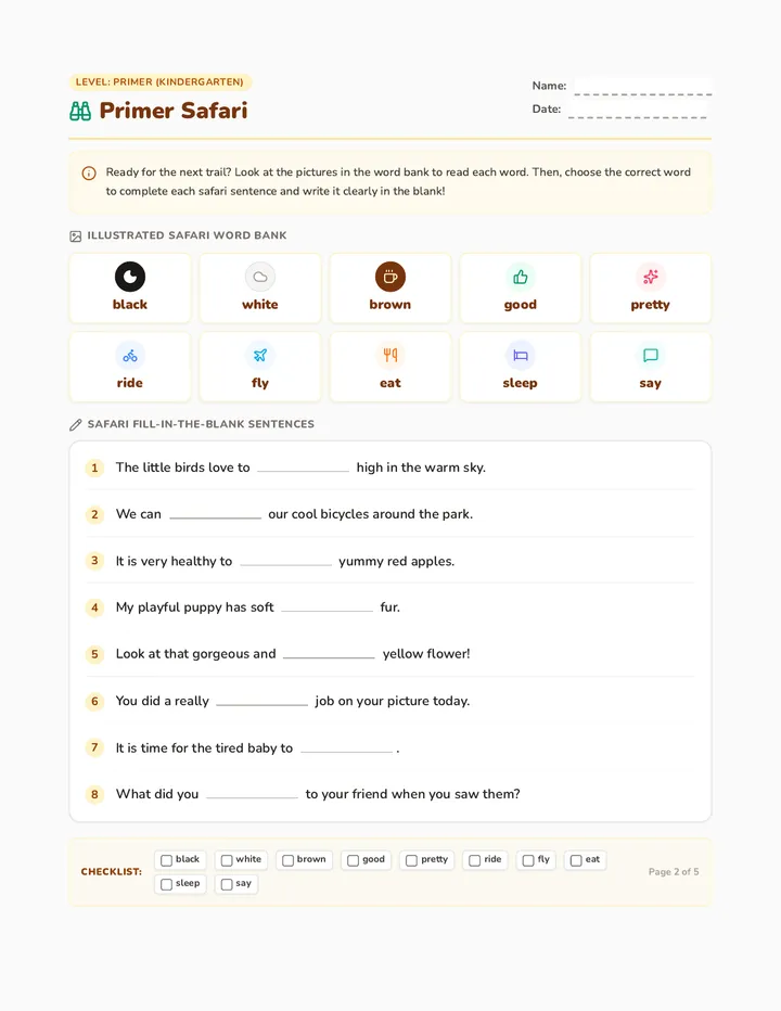 Primer Safari Worksheet