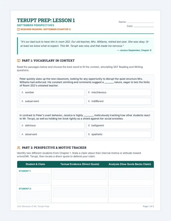 September Perspectives Worksheet