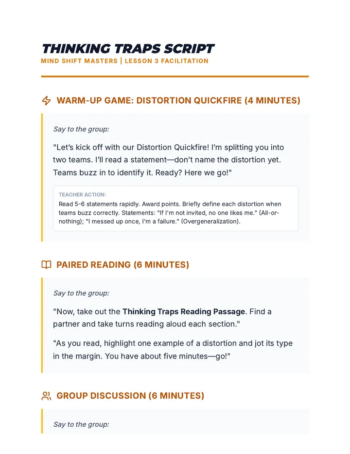 Distortions Script Facilitation Guide Traps