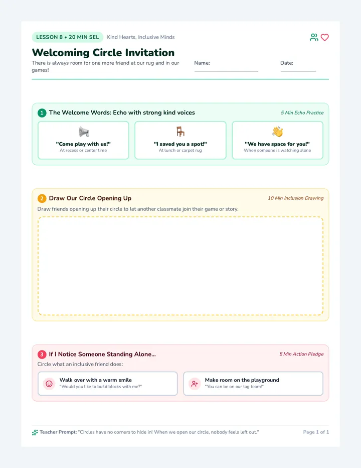 Welcoming Circle Invitation Sheet