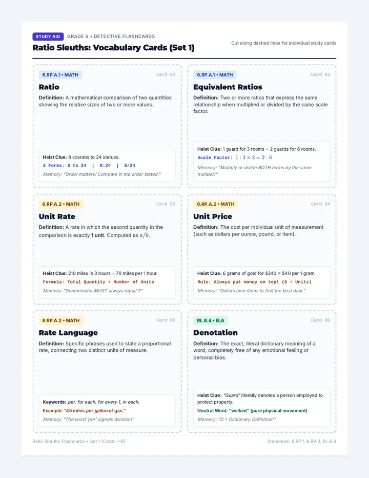 Ratio Sleuths Vocab Cards