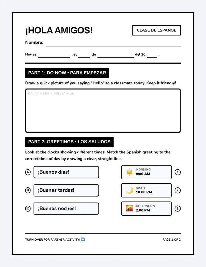 Hola Amigos Student Handout