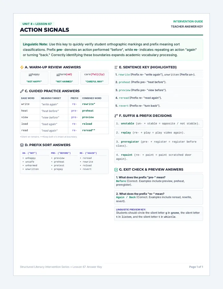 Action Signals Answer Key