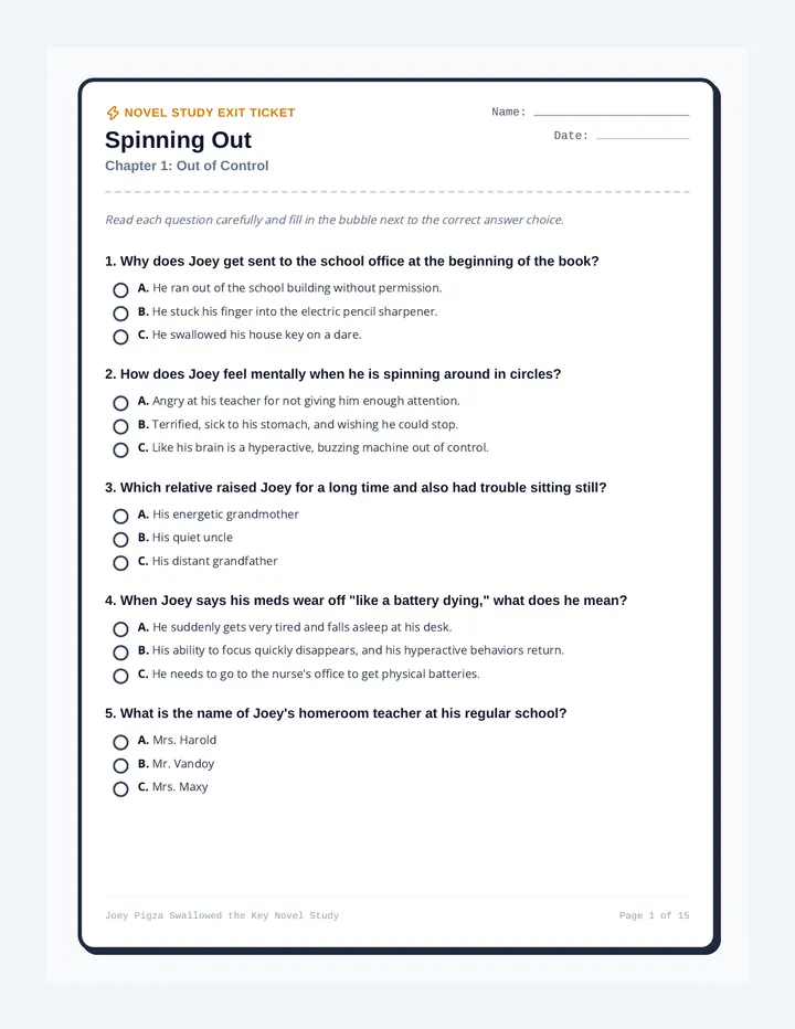 Spinning Out Chapter Worksheets