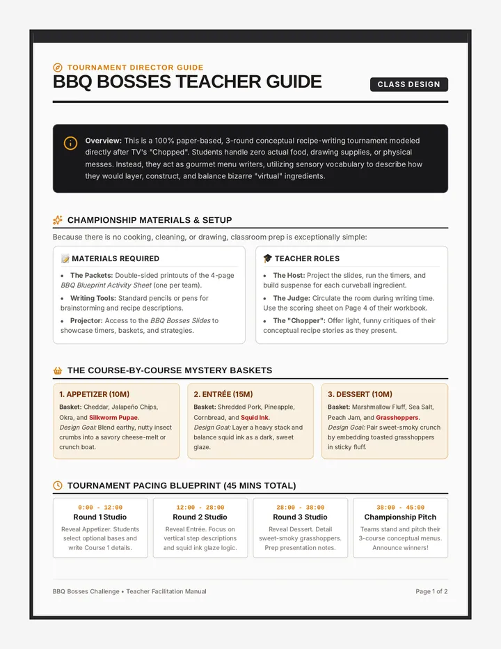 BBQ Bosses Teacher Guide