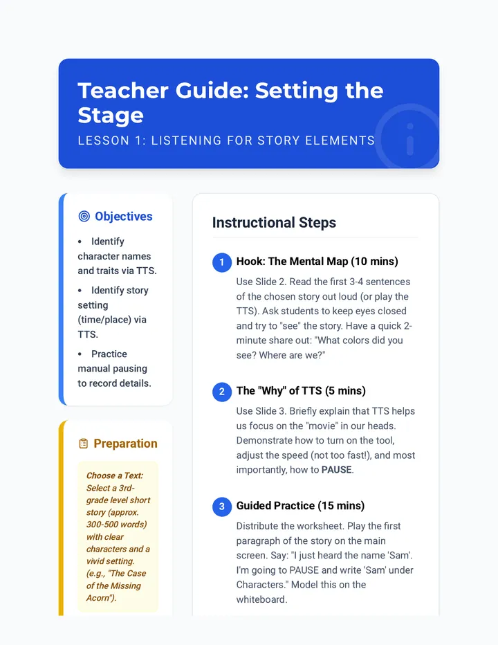 Story Elements Teacher Guide