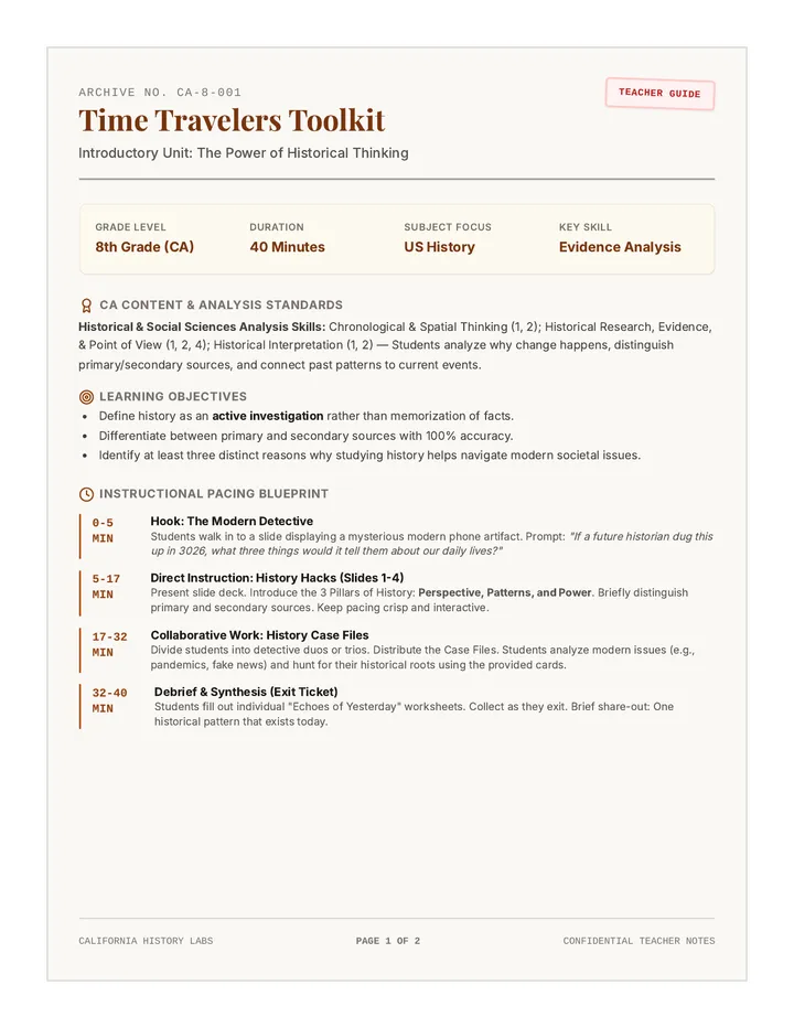 Time Travelers Teacher Guide