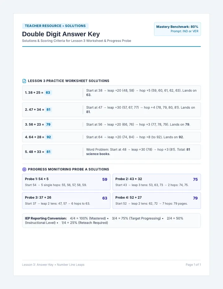 Double Digit Answer Key