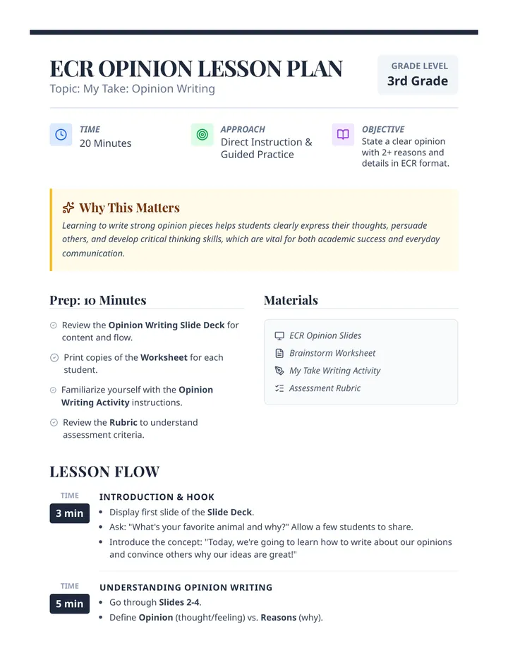 ECR Opinion Lesson Plan