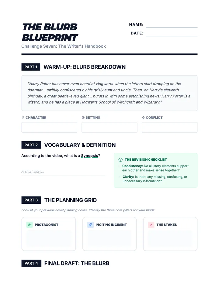 Blurb Blueprint Worksheet