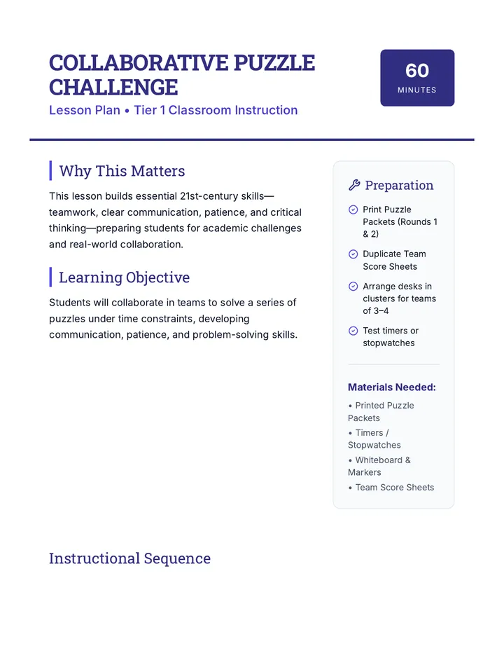 Puzzle Challenge Lesson Plan