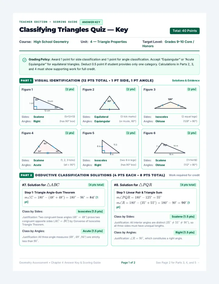 Triangle Classification Answer Key
