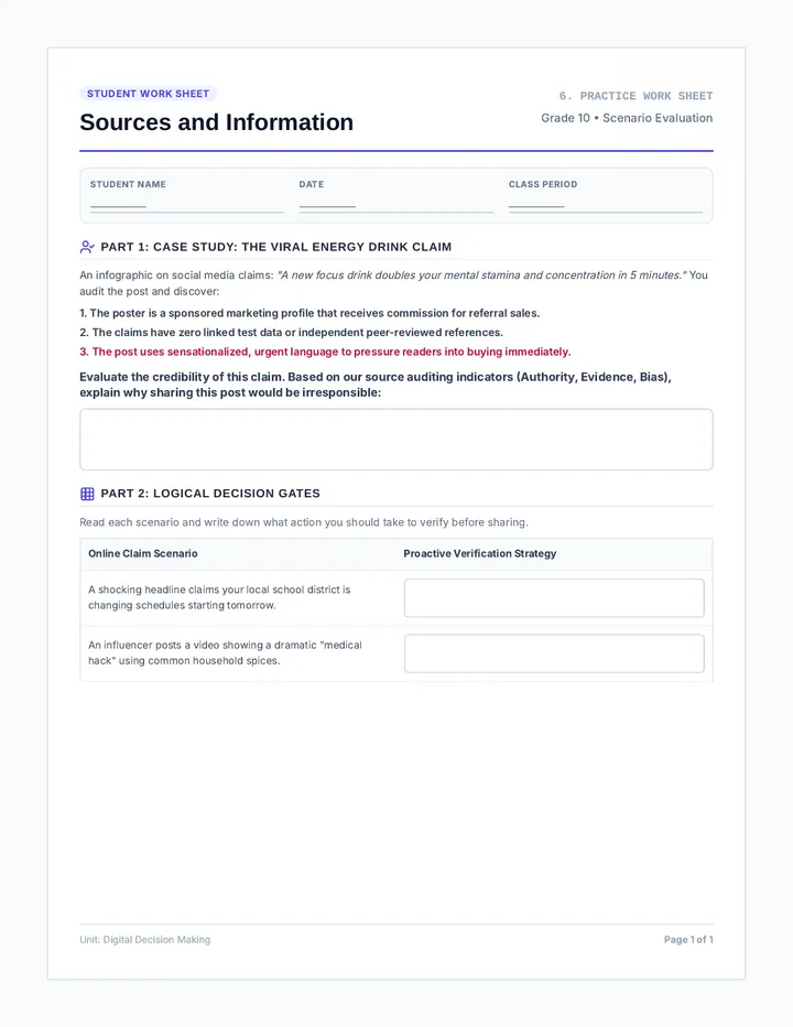 Sources Practice Worksheet