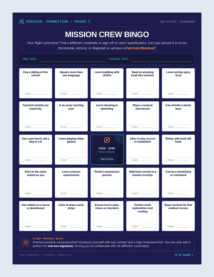 Mission Crew Bingo