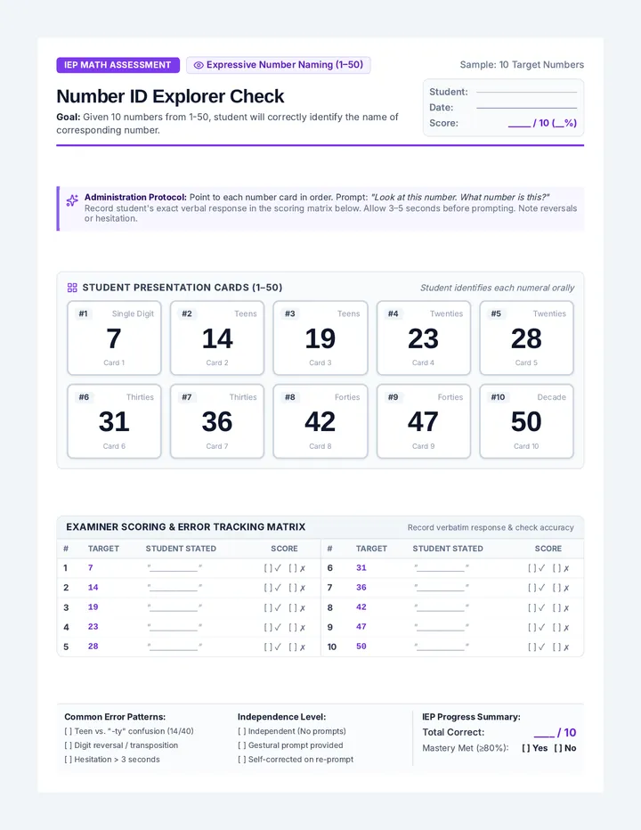 Number Scout Identification Worksheet