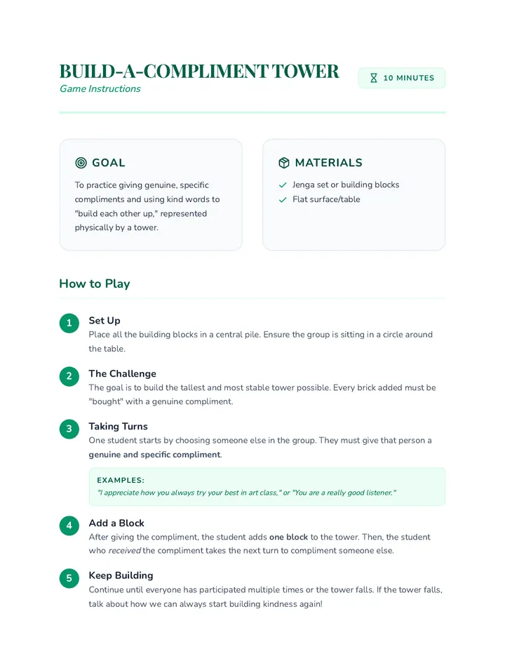 Build A Compliment Tower Game