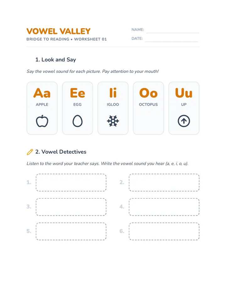 Vowel Valley Worksheet