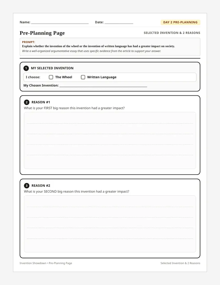 Pre-Planning Page