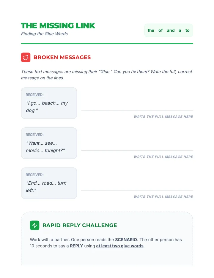 Texting Glue Worksheet