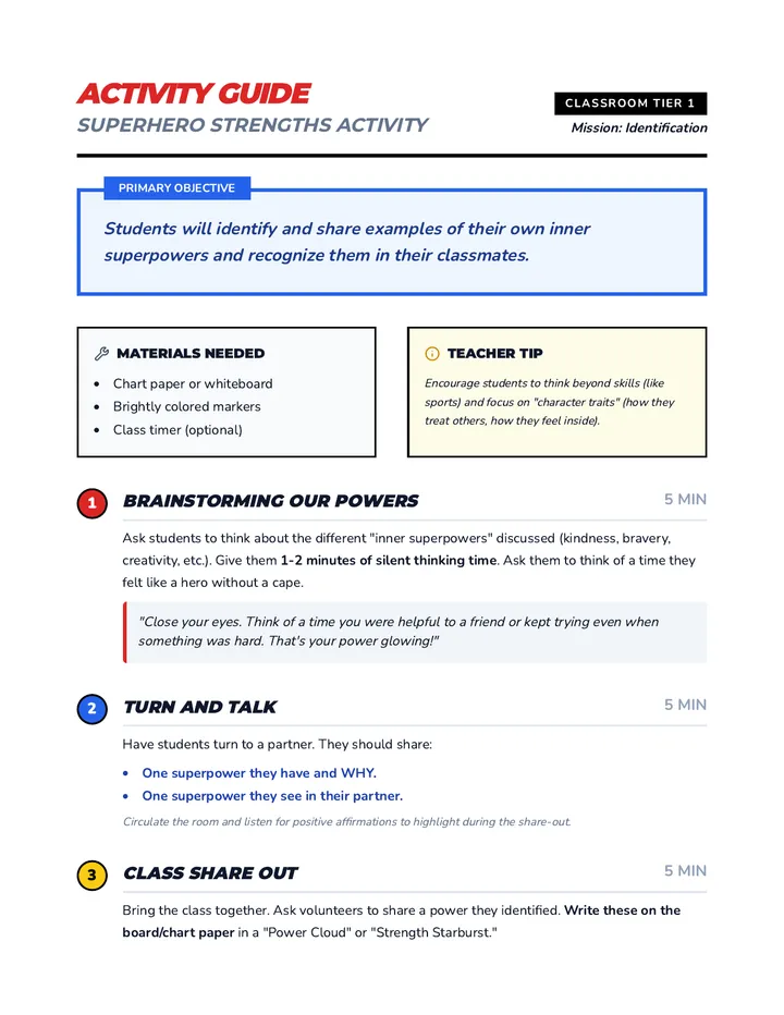 Superhero Strengths Activity Guide